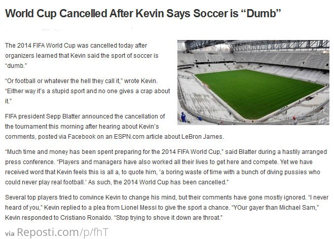 The World Cup has been cancelled