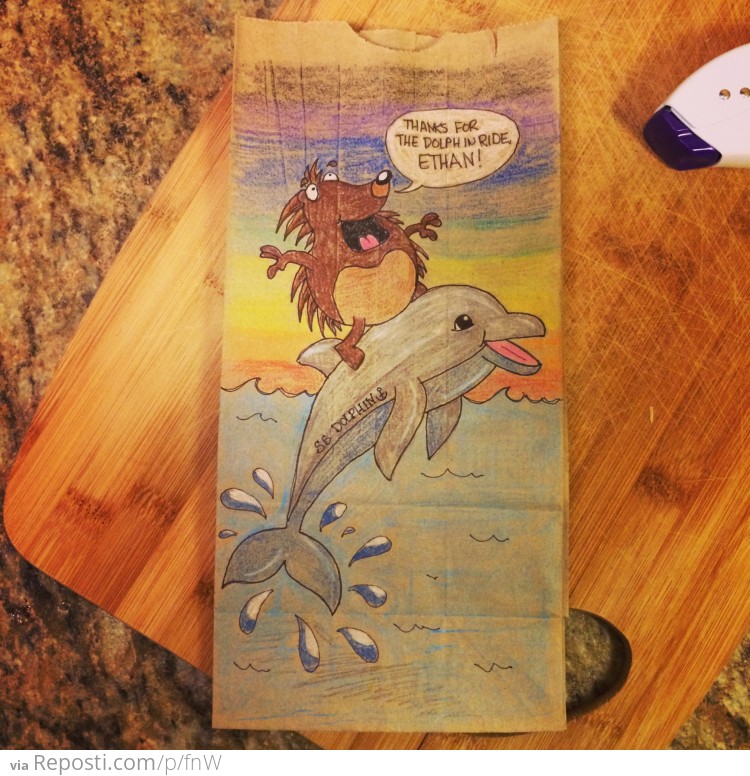 ###Porcupine riding a dolphin
