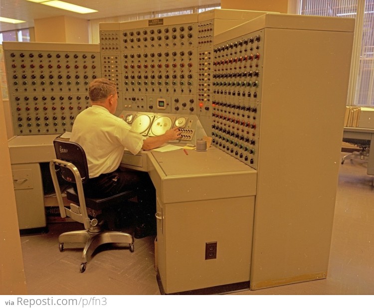 Man working at analog computer, 1968