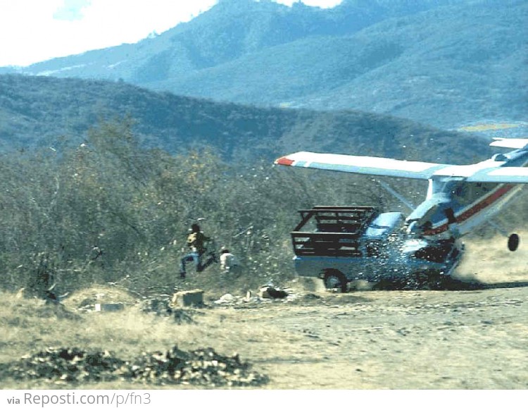 Due to strong crosswinds, a landing plane crashes with a truck standing near the runway, 1976