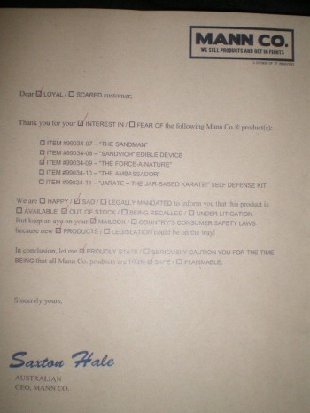 Mann Co. Letter