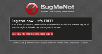 BugMeNot Registration Required