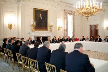 President Barack Obama At Large Meeting