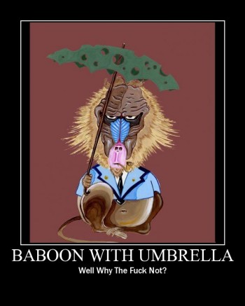 Baboon With Umbrella