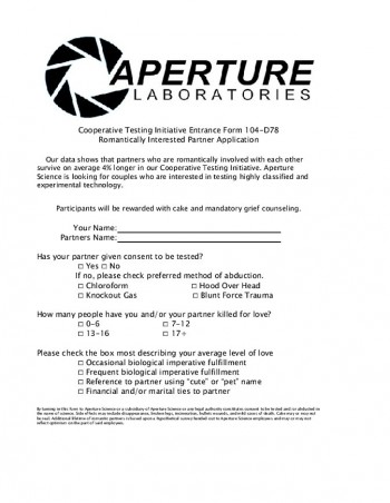 Aperture Science Form