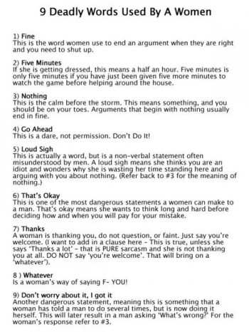 9 Deadly Words Used By Women