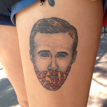 Ryan Gosling with a Pizza Beard Tattoo