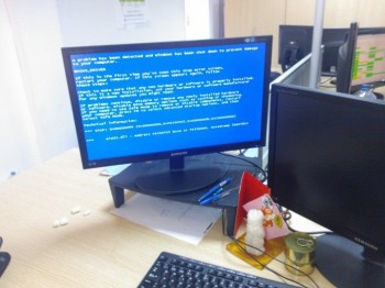 Unplugged my co-workers mouse and changed his screensaver..