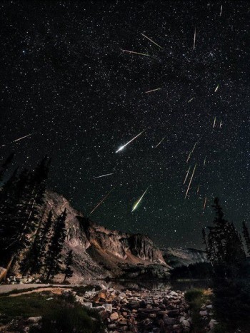 2012 Perseids meteor shower over the snowy range in Wyoming
