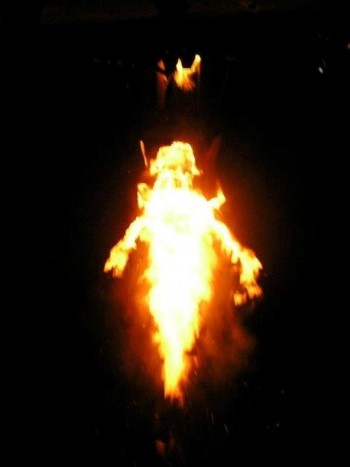 A fire atronach appears during a bonfire