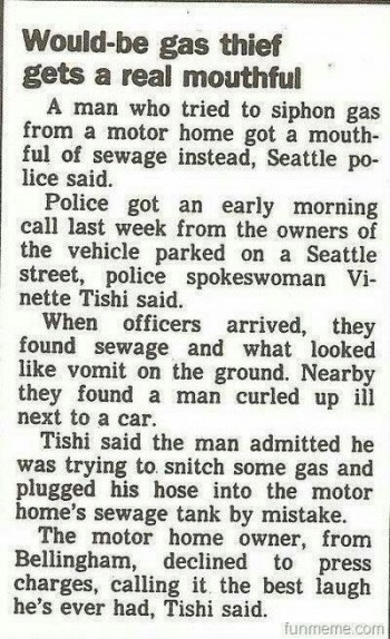 Gas thief gets a mouthful of sewage