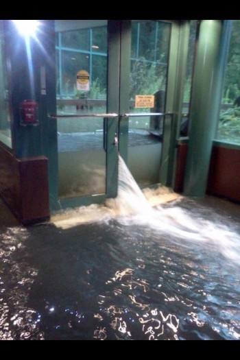 It rained today at work.
