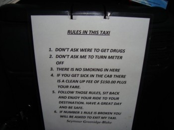 Rules in this taxi