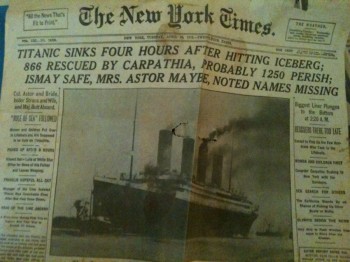 New York Times Headline - Titanic Sinks