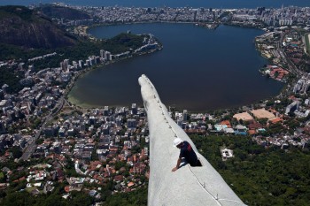 Worker Repairs Rio de Janeiro's Christ the Redeemer Statue