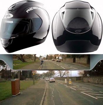 Inside view of a helmet with a rear view mirror