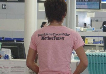 "I got a new shirt, it means 'tranquility' in English"