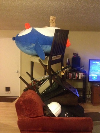 Friend Passed Out, So We Stacked Stuff On Him