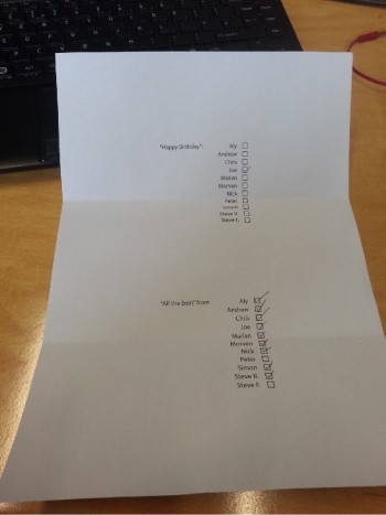 Card Received From Work Colleagues