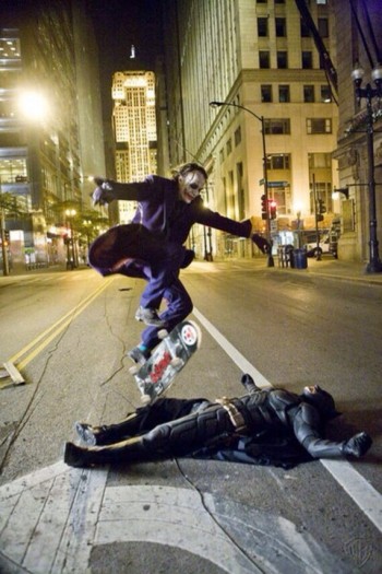 Heath Ledger Skateboarding Over Christian Bale