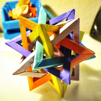Origami Five Intersecting Tetrahedra