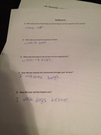 Son had to do community service and answer these questions