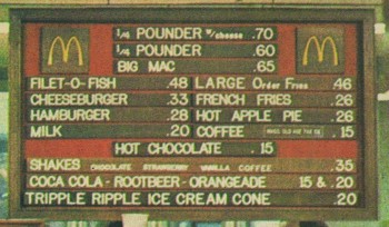 McDonald's menu from 1972