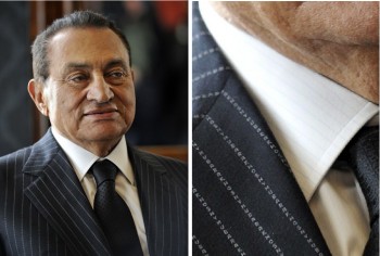 Hosni Mubarak's pinstripe suit spell out his name