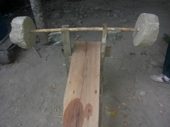 Bench press in rural Vietnam