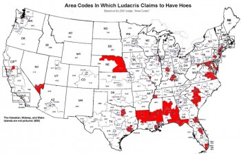 Area codes in which Ludacris claims to have hoes in
