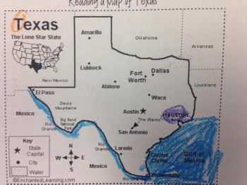 Instructions: 'Circle the capital of Texas in orange'
