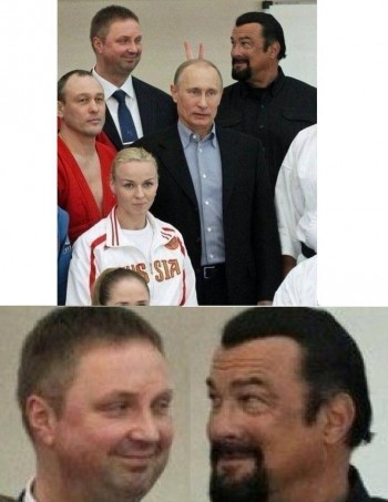 Steven Seagal gives Vladimir Putin bunny ears