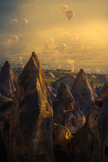 Hot Air Balloons Over Pigeon Valley, Turkey