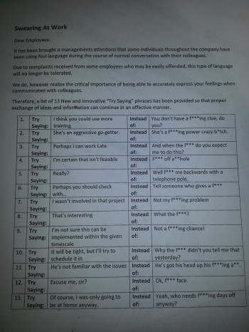 Work Memo Concerning "Foul Language"