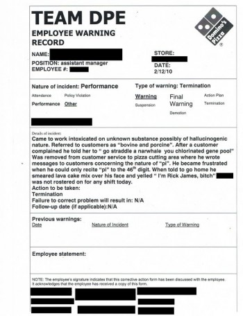 Domino's Pizza Termination
