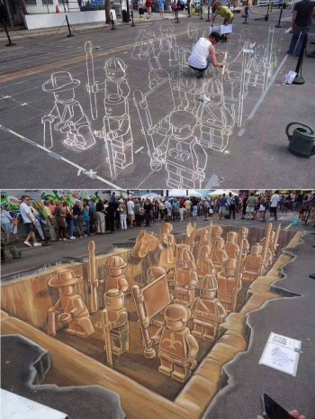 3D Lego sidewalk army