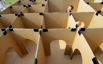 Maze made from cardboard boxes