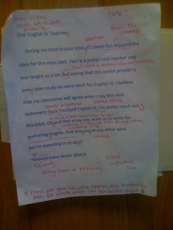 Seniors post this message on their teacher's door