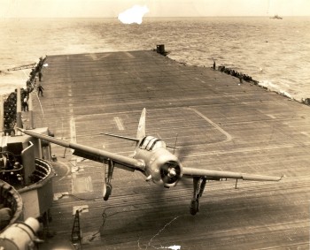 Crash landing on a carrier in the Pacific