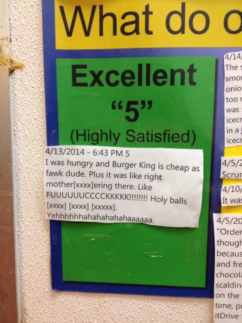 Burger King manager likes to print reviews