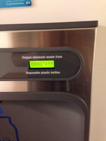 Water fountain shows how many plastic bottles it has saved