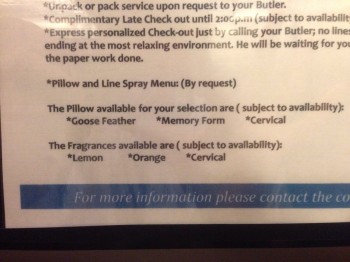 A room scent the resort offered