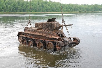 Soviet WWII Era Tank Being Pulled From a Lake